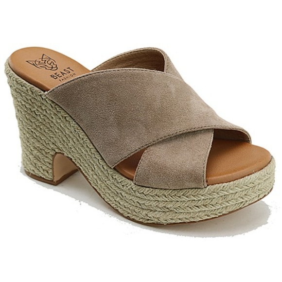 New! Espadrille Platform Crisscross Strap Slip On Wedge Heel Jute Suede … - Picture 3 of 6